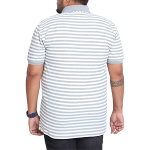 Camiseta Polo Personalizable OEM ODM para Hombre de Talla Grande, Camiseta Polo a Rayas Blancas y Grises para Hombre de Talla Grande - Product Image 3