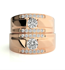 925 Sterling Silver Rose Gold Plated Double Row <b>Couple</b> <b>Rings</b> - Product Image 2