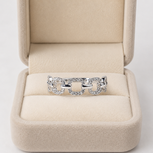 Bague de mode à maillons géométriques en or massif 10K 14K 18K avec diamant de laboratoire rond certifié IGI, couleur DEF, clarté VVS-VVS, vente en gros - Product Image 1