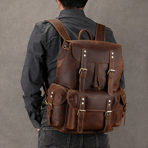 Men's Vintage <b>Leather</b> <b>Backpack</b> Large Capacity 16 Inch <b>Laptop</b> Business Travel <b>Backpack</b> Factory Direct - Product Image 5