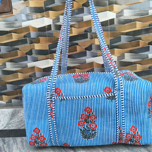 Sac de voyage de luxe décontracté en coton à rayures florales, grand format, léger, durable, écologique, avec fermeture éclair - Product Image 1