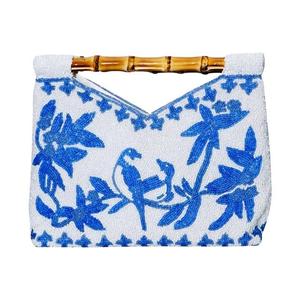 Sac fourre-tout en toile brodée vert et blanc avec poignée en bambou, sac promotionnel tendance, motif personnalisé - Product Image 4