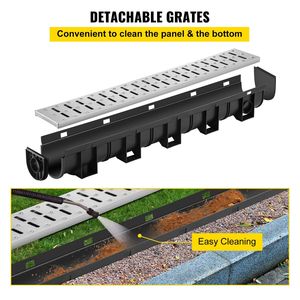 Sistema di Drenaggio a Trincea in HDPE da 5.9x5.1 Pollici con Griglia Metallica, Scarico per Pavimento Garage in Plastica Nera, Canale di Drenaggio 3x39 - Product Image 4