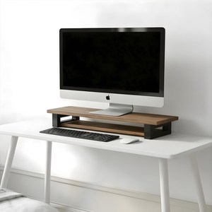 Soporte para Monitor de Madera de Acacia Rústica con Patas de Metal Negro para Escritorio y TV, Soporte de TV Moderno de Madera de Acacia Sólida y Estante de Exhibición para Escritorio - Product Image 1