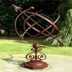 Dark bronze finished metal armillary sphere accent with arrow gnomon, available at wholesale prices. - Product Image 3