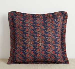 Housses de coussin 100 % coton imprimées au bloc, faites à la main, décoratives, à motifs floraux, vintage, avec volants - Product Image 1