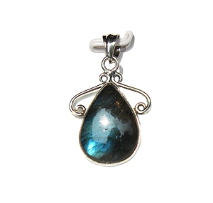Pendentif unisexe en argent sterling 925 avec cabochon de labradorite flashy Piedras Naturales pierres de cristal de guérison bijoux breloques - Product Image 1