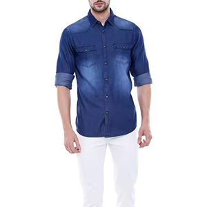 Chemises en denim tricotées à manches longues de qualité supérieure pour hommes, chemise décontractée pour hommes, produits les plus vendus, logo personnalisé, respirant - Product Image 2