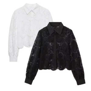 Blusa Larga con Botones para Mujer de Oficina, Elegante, Antiarrugas, de Tela de Encaje de Poliéster, para Otoño - Product Image 2