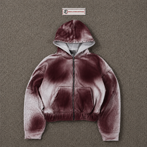 Sudadera con capucha y cremallera completa, degradado marrón y blanco, estilo urbano oversize, unisex, premium, efecto desgastado, vintage - Product Image 5