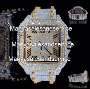 Montre Hip Hop pour homme en acier inoxydable avec boîtier carré, cadran en verre et diamants baguette - Product Image 2