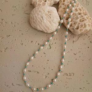 Collier en perles d'eau douce naturelles rétro de luxe léger 2024, turquoise, perles de riz de haute qualité, cadeau pour meilleure amie, nouvelle mode - Product Image 2