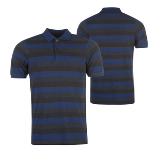 Polo à manches courtes pour homme, en tricot rayé bleu et noir, coupe classique, en vente maintenant - Product Image 1