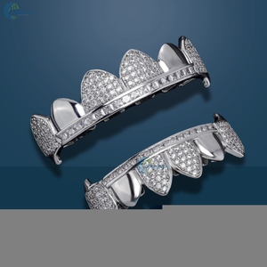 Grillz Hip Hop Iced Out avec diamants de laboratoire VVS1 en or blanc 10K, 6 dents supérieures et 6 dents inférieures - Product Image 3