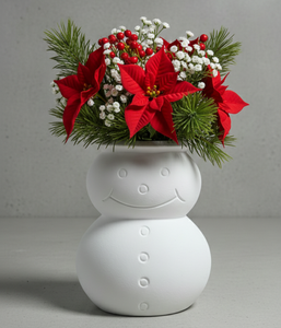 Jarrón de Cerámica con Diseño de Muñeco de Nieve Festivo, Elegante, Hecho a Mano, Acabado Blanco Mate, Decoración Navideña para el Hogar, Centro de Mesa, Unidad Individual - Product Image 1