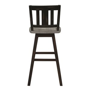 Set di 2 Sedie Girevoli da Pub Grigio Nero Effetto Invecchiato, Altezza Standard, Rotazione a 360 Gradi, in Legno Massello di Gomma, con Schienale a Doghe Verticali, per Bar - Product Image 3