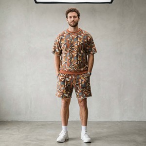 Ensemble court en molleton épais pour homme, col rond, deux pièces, respirant, tons terreux, idéal pour l'été - Product Image 4