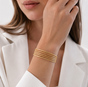 SOUMYA CREATIONS Bracelet manchette en laiton plaqué or rose, design géométrique ouvert texturé multi-lignes, tendance vintage pour femme, cadeau de fiançailles - Product Image 4