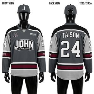 Jersey de Hockey sobre Hielo de Malla de Poliéster Premium de 260 GSM, Diseño de Paneles en Gris, Negro y Rojo, Bordado Tackle Twill, Logotipo Personalizado - Product Image 1