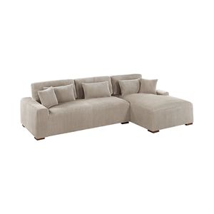Divano Sezionale Moderno a 2 Pezzi XL in Tessuto Corduroy Felpato Colore Cammello, Divano LAF con Chaise Longue RAF per Soggiorno - Product Image 2