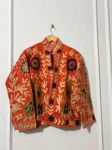 Blouson bomber rose en velours tricoté respirant, brodé, style bohème urbain, pour femme - Product Image 3