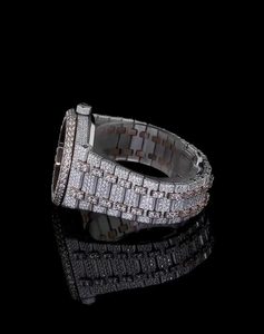 Montre Personnalisée en Quartz et Diamant Moissanite VVS pour Homme, Boîtier en Acier Inoxydable Style Hip Hop, Fonction Date, Résistante à l'Eau 3 BAR - Product Image 3