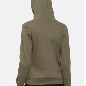 Sudadera con Capucha Verde Oliva para Mujer, Color Sólido, Tejido de Algodón, Informal, con Bolsillos, Manga Larga, para Otoño - Product Image 2