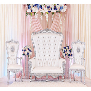 Royal Wedding <b>Silver</b> Throne <b>Chair</b> and Sofa Set Elegant Wedding Reception Platinum Finish Sofa Set Luxury Loveseat for Wedding UK - Product Image 1