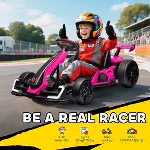 Go-Kart Elettrico Regolabile in Acciaio 24V 7.5 MPH Rosa per Bambini e Adolescenti - Parco Divertimenti/Intrattenimento/Sport - Product Image 4