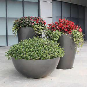 Maceta Redonda Grande de Fibra de Vidrio, Moderna, para Decoración de Jardín Exterior, para Hoteles y Centros Comerciales - Product Image 1