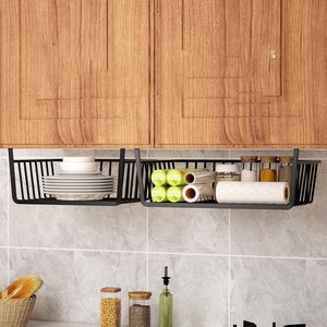 Panier de rangement noir à suspendre sous l'étagère pour garde-manger, armoire, comptoir de cuisine – Panier en fil métallique pour collations et aliments - Product Image 5