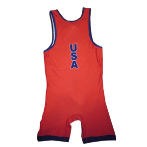 Men's <b>Red</b> Blue Color Wrestling Singlet Sublimation Print Sweat-Wicking Spandex Polyester Leisurewear Fitness Fighting Singlet - Product Image 4