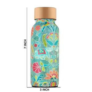 Botella de Cobre Puro con Estampado Floral de Pájaros en Azul Turquesa, Ecológica, Ayurvédica, para la Salud, Venta al Por Mayor - Product Image 3
