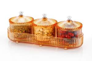 Boîte de service décorative en verre transparent avec poignées en cristal, 3 bocaux amovibles, anti-fuite, écologique, pour noix, fruits secs, cuisine - Product Image 2