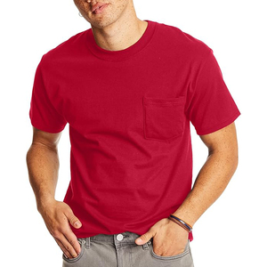 Men's Red Short Sleeve T-<b>Shirt</b> Regular Fit 100% Cotton Jersey O-Neck Casual Solid Color Pocket Front Blank Design - Product Image 2
