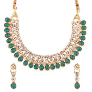 Conjunto de Collar y Pendientes de Aleación Plateada con Diseño Floral de Cristal y Diamantes de Imitación, Estilo Étnico Tradicional, para Compromiso y Aniversario - Product Image 1