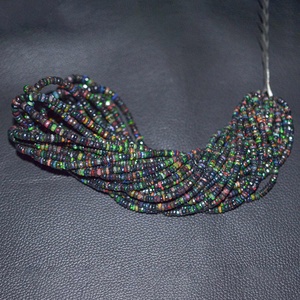 Opale éthiopienne noire naturelle 3mm 4mm 5mm à facettes Rondelle pierres précieuses perlées en gros Lot d'opale noire perles en vrac forme fabricant - Product Image 1