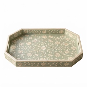 Bandeja de lujo con incrustaciones de hueso verde, hecha a mano, floral, rectangular, para mesa de centro, decoración de otomanas y vajilla de hotel de alta gama - Product Image 3