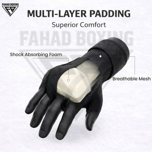 Bandages de boxe noirs à rembourrage en gel, gants intérieurs, sangle de poignet réglable pour la fermeture, protection respirante des articulations, personnalisables - Product Image 4