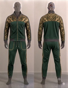 Ensemble de survêtement pour homme vert à imprimé cachemire, veste zippée intégrale et pantalon de jogging, respirant, style sportif, pour l'automne, coupe classique - Product Image 1