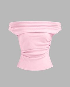 เสื้อเปิดไหล่ผูกเชือกโชว์เอวลอยสุดเซ็กซี่ทรงสลิมฟิตสีพื้นสำหรับฤดูใบไม้ผลิ-ฤดูร้อนสไตล์คลับเสื้อครอปสำหรับสตรี - Product Image 1