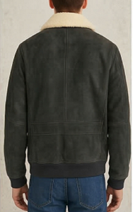 Mens Genuine Leather <b>Shearling</b> aviator <b>Bomber</b> <b>Jacket</b> Black Winter Zip Windproof Premium Quality Rugge - Product Image 4