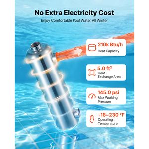 Scambiatore di Calore Solare per Piscina 210K BTU in Acciaio Inox 316L, Riscaldatore Acqua-Acqua ad Alta Efficienza - Product Image 2