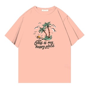 Peach Oversized Breathable Short Sleeve <b>Men's</b> Graphic T-Shirt with <b>Animal</b> Print and This Is My Happy Place Slogan - Product Image 1