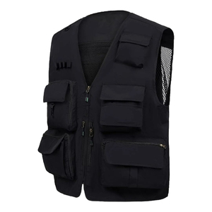 <b>Men's</b> <b>Black</b> Mesh Utility Vest Multi Pocket Zipper Closure Breathable Outdoor <b>Waistcoat</b> for Fishing Hunting Camping - Product Image 2