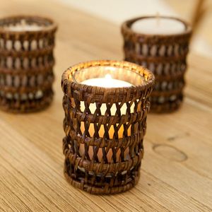 Porte-bougie chauffe-plat rond en osier fait main avec pot en verre résistant à la chaleur, écologique, décoration d'intérieur, lanterne réutilisable, Noël - Product Image 4