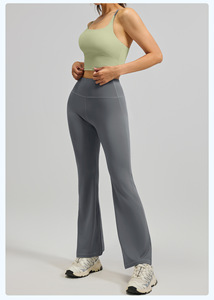 New Top Quality Women's Solid High Waist <b>Flared</b> Leg Yoga <b>Leggings</b> Full Length Seamless Elastic Waist Gray Spandex Polyester - Product Image 1