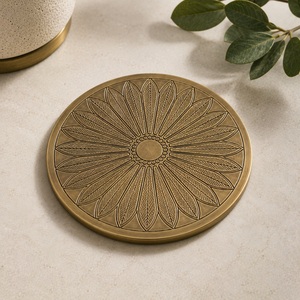 Radiant Petal Brass Coaster Handcrafted Engraved Solid Brass Heat Resistant <b>Table</b> <b>Protector</b> Premium Drink Coaster Gift - Product Image 5