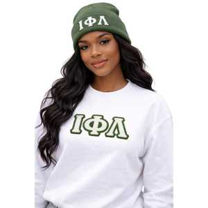 Iota Phi Lambda Sorority Emerald Green Beanie Greek Letter Apparel <b>Womens</b> Winter Knit <b>Hat</b> Casual Warm Headwear <b>Top</b> - Product Image 3