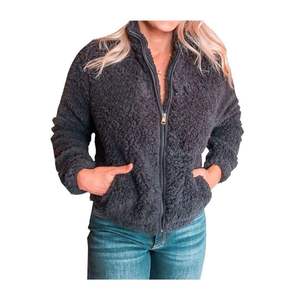 2026 Best Selling Custom Color Women's Woven Zipper Sherpa Autumn Breathable Winter Warm Fleece Bomber <b>Jacket</b> Casual Oversized - Product Image 4